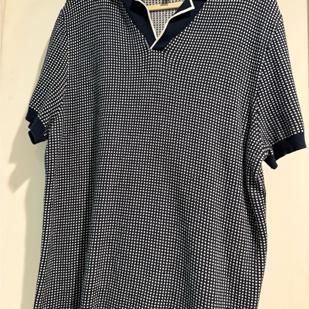 Express Navy and White Patterned Polo Shirt
